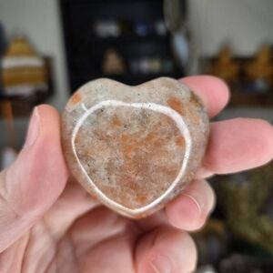 Sparkly Sunstone Heart Crystal Carving W/ Stand